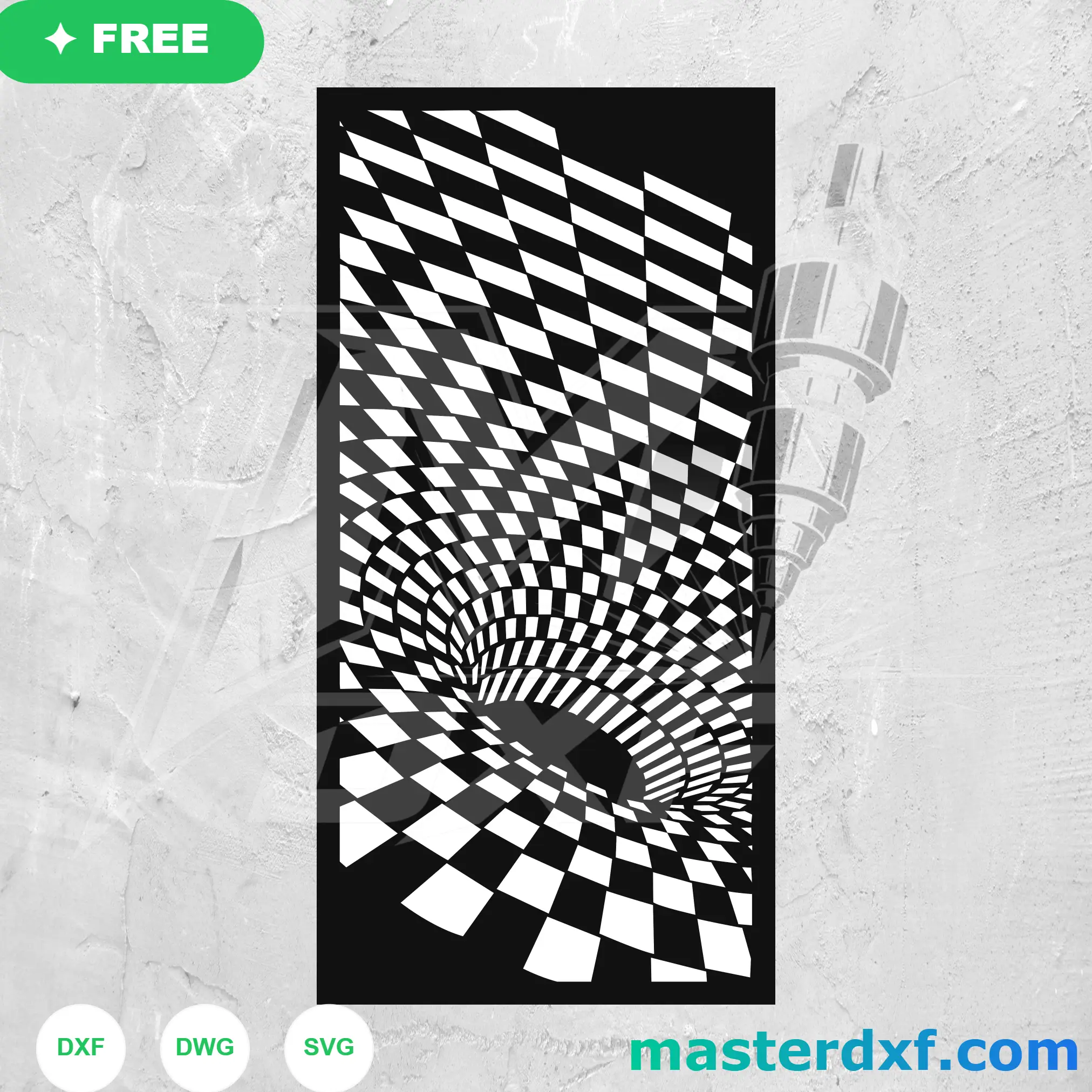 3D Optical Illusion Vortex Checkerboard Grid CNC Template DXF File